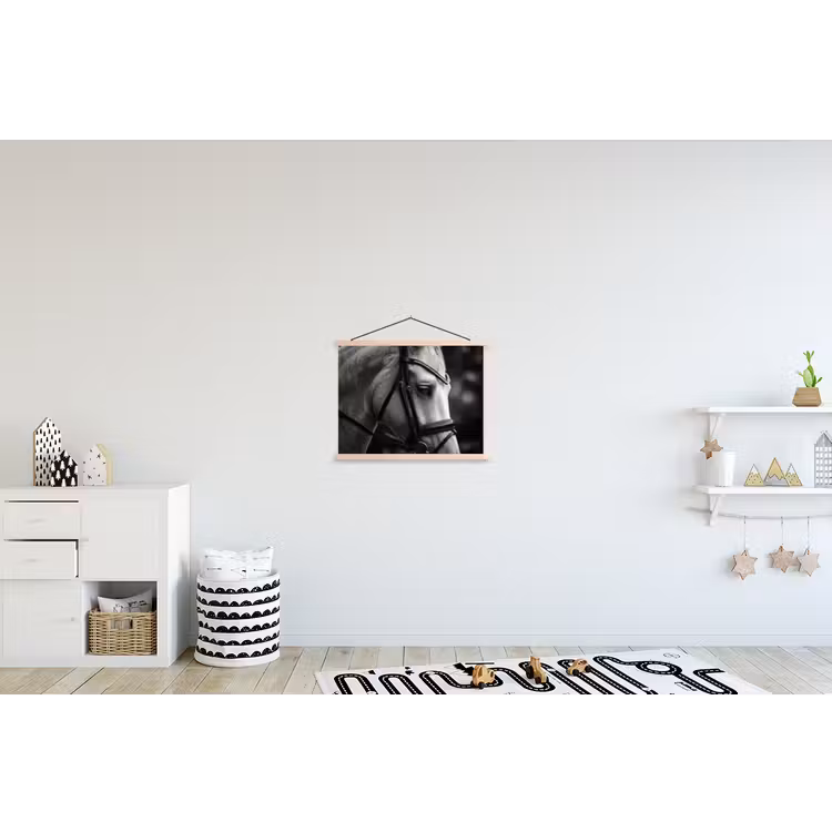 Paard - Schimmel - Portret textielposter latten blank klein -kinderkamer