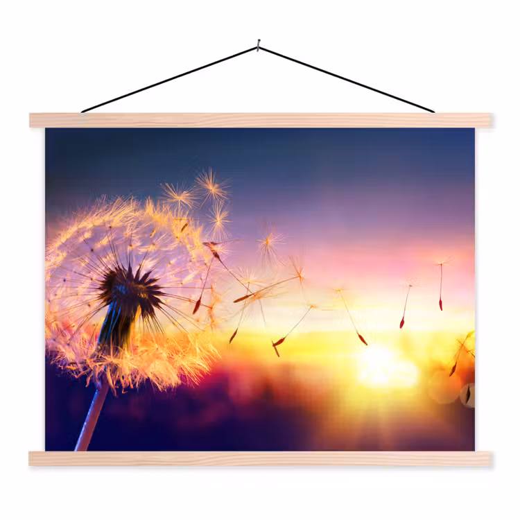 Paardenbloem - Bloemen - Zonsondergang - Horizon - Nacht textielposter latten blank klein -3d