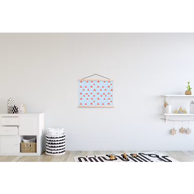 Paddenstoel -Sprookje - Blauw textielposter latten blank klein 122 -kinderkamer
