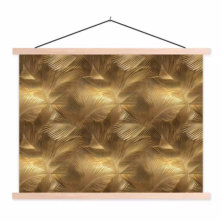 Palm - Waaier - Goud textielposter latten blank klein 122 -3d