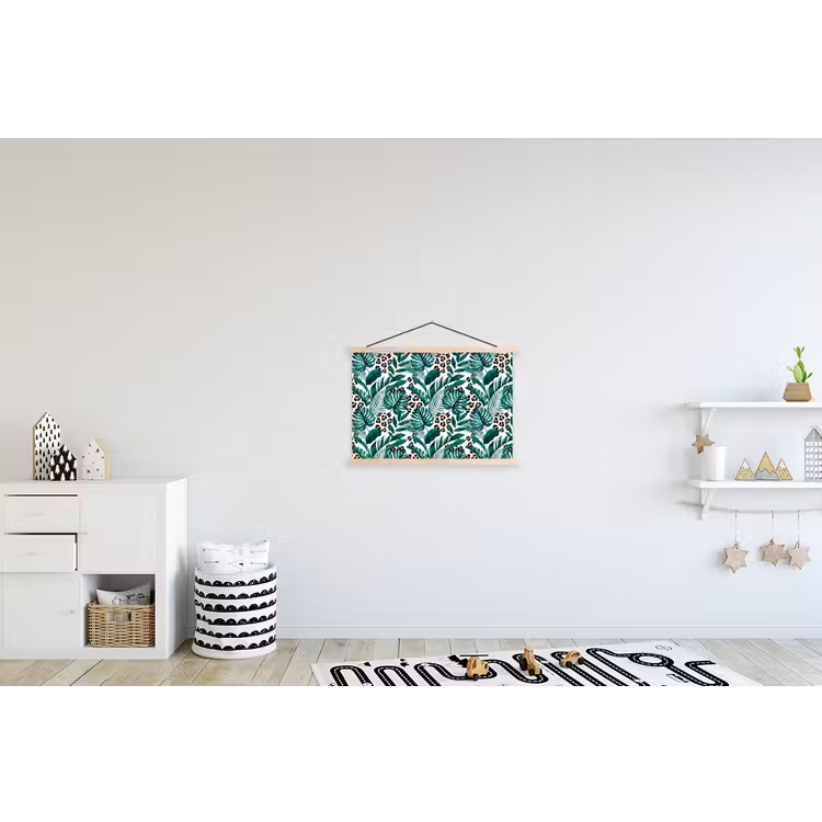 Palmblad - Panterprint - Tropical textielposter latten blank klein -kinderkamer