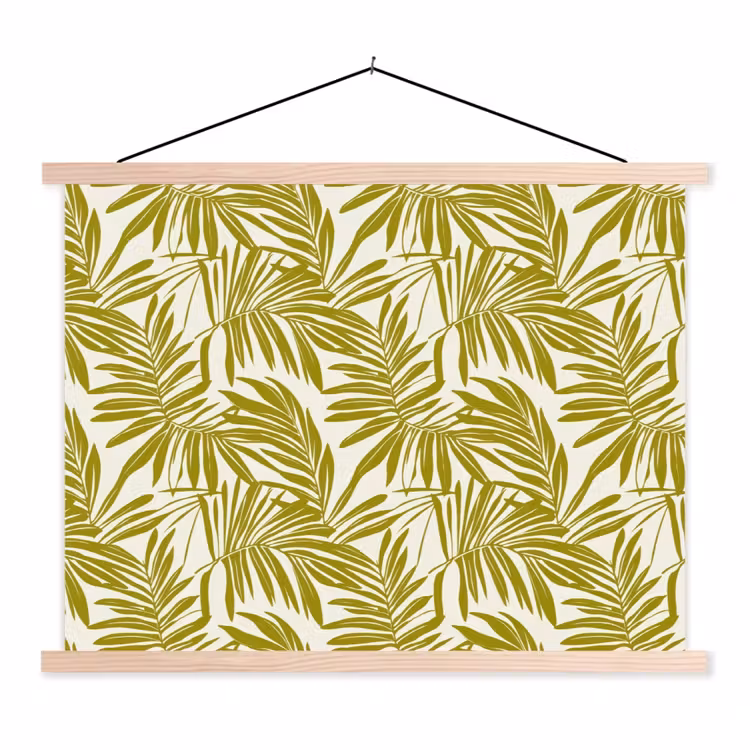 Palmblad - Patroon - Groen textielposter latten blank klein 122 -3d