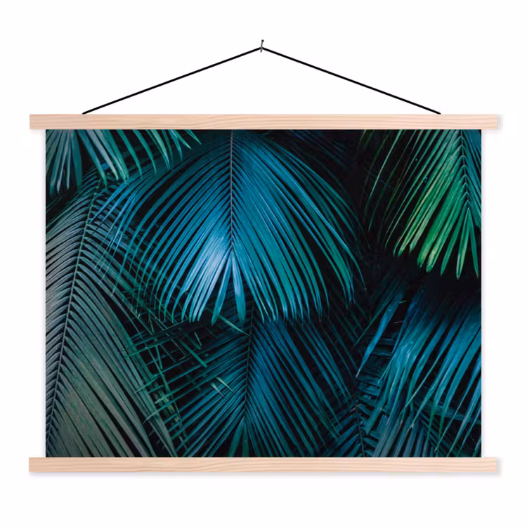Palmblad - Tropisch - Natuur - Jungle textielposter latten blank klein -3d