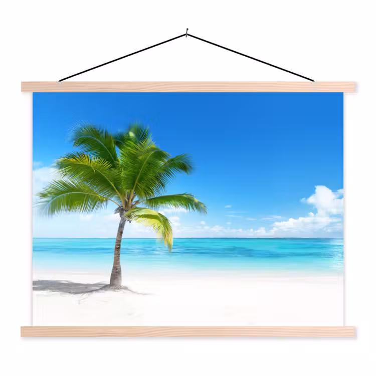 Palmboom - Strand - Zee - Zomer textielposter latten blank klein -3d