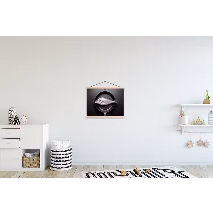 Pan - Vis - Zwart - Wit textielposter latten blank klein -kinderkamer