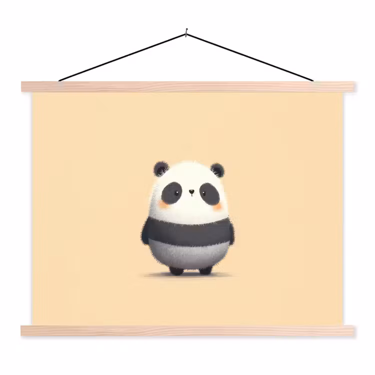 Panda - Beige - Minimalistisch textielposter latten blank klein -3d