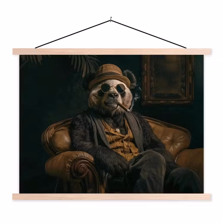 Panda - Hoed - Bril - Pak textielposter latten blank klein -3d