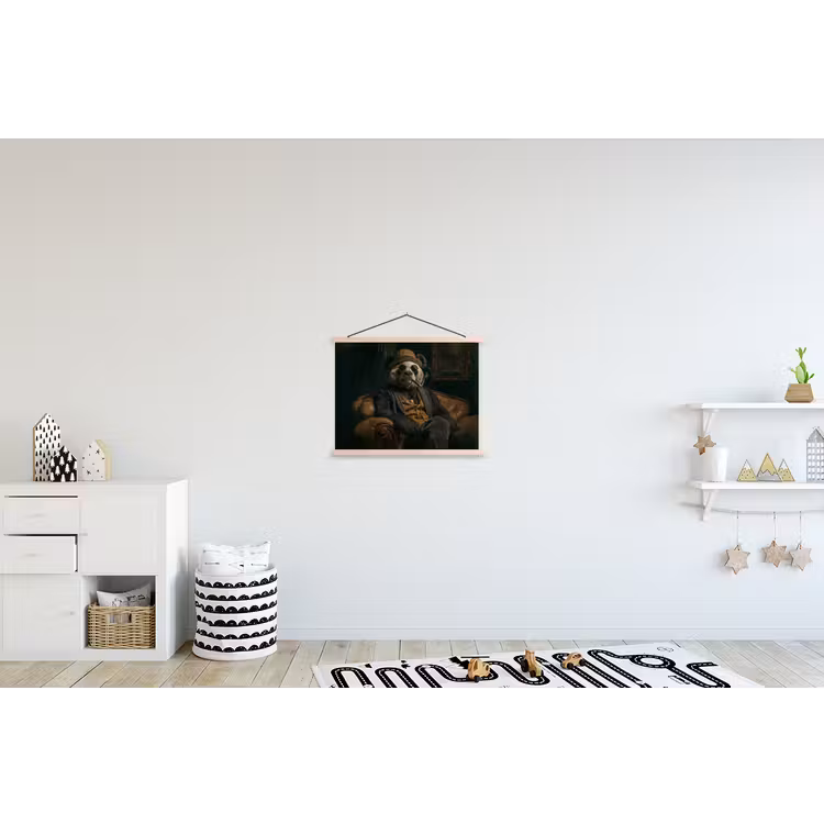Panda - Hoed - Bril - Pak textielposter latten blank klein -kinderkamer