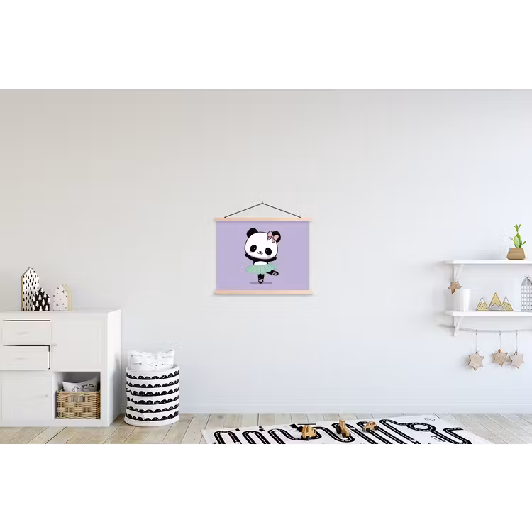 Panda - Paars - Sierlijk - Kawaii textielposter latten blank klein -kinderkamer