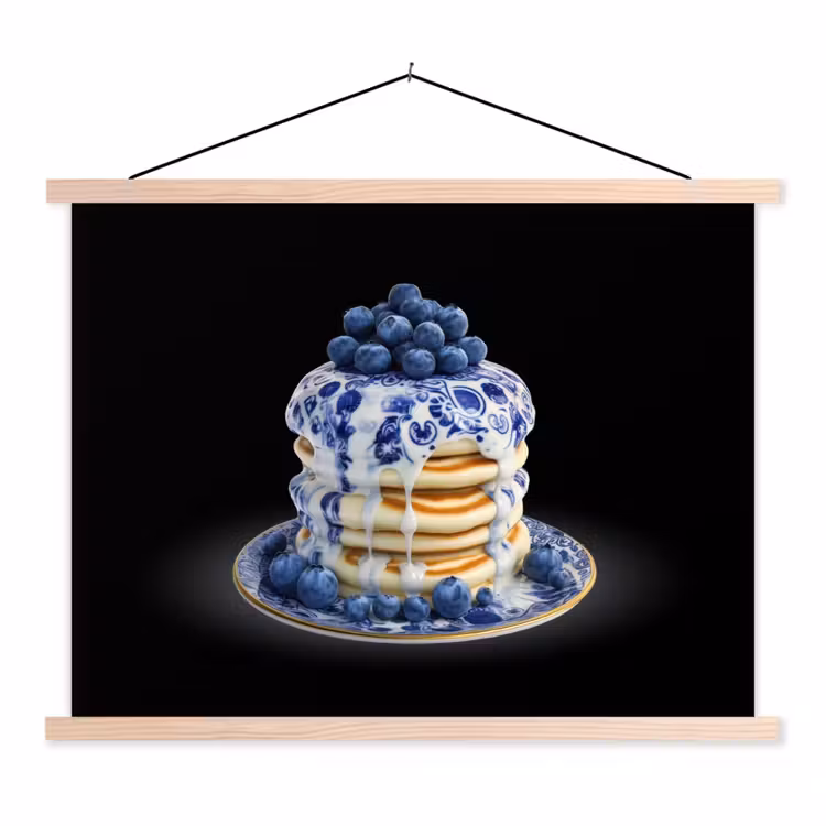 Pannenkoeken - Blauwe Bessen - Bord textielposter latten blank klein -3d