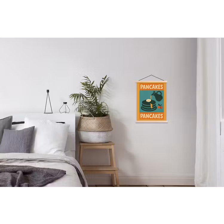 Pannenkoeken - Siroop - Illustratie - Oranje textielposter latten blank klein -woonkamer