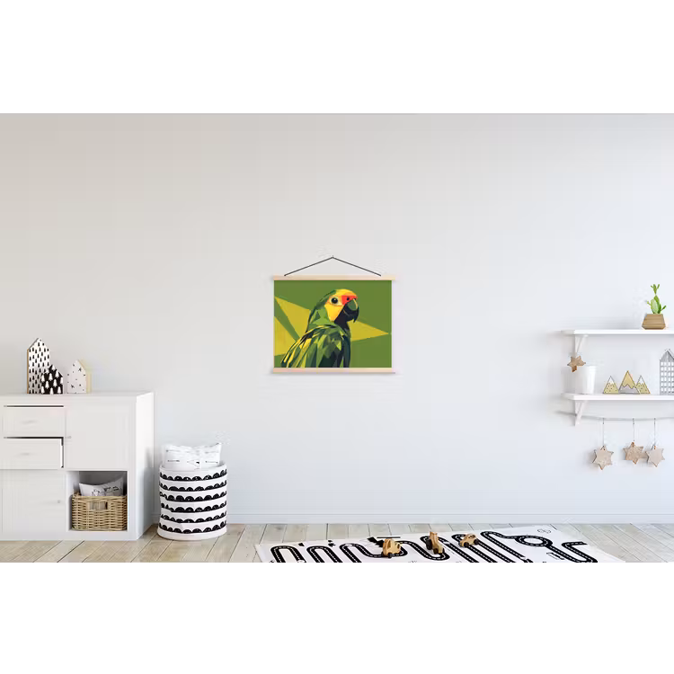 Papegaai - Groen - Snavel - Abstract textielposter latten blank klein -kinderkamer