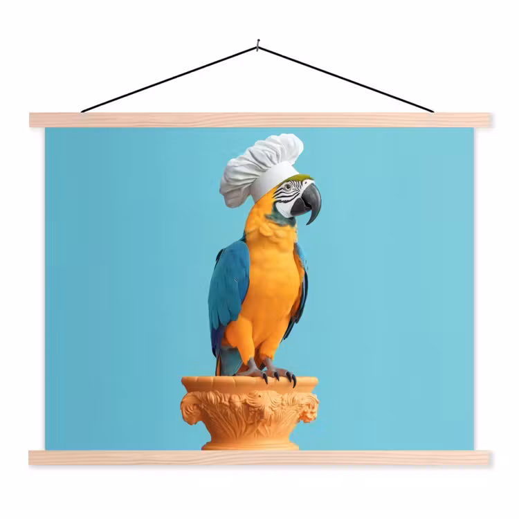 Papegaai - Koksmuts - Grappig - Vogel textielposter latten blank klein -3d