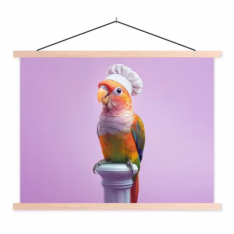 Papegaai - Koksmuts - Pilaar - Vogel textielposter latten blank klein -3d