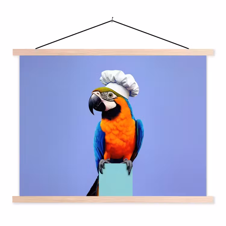 Papegaai - Koksmuts - Vogel - Leuk textielposter latten blank klein -3d