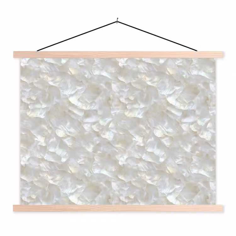 Parelmoerglans - Wit - Schelp textielposter latten blank klein 122 -3d