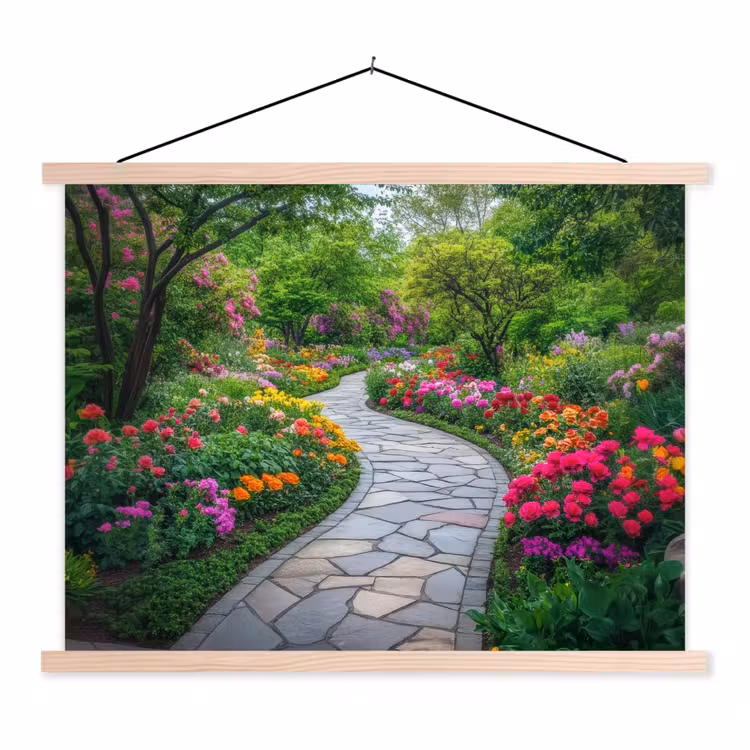 Park - Bloemen - Tuin textielposter latten blank klein -3d