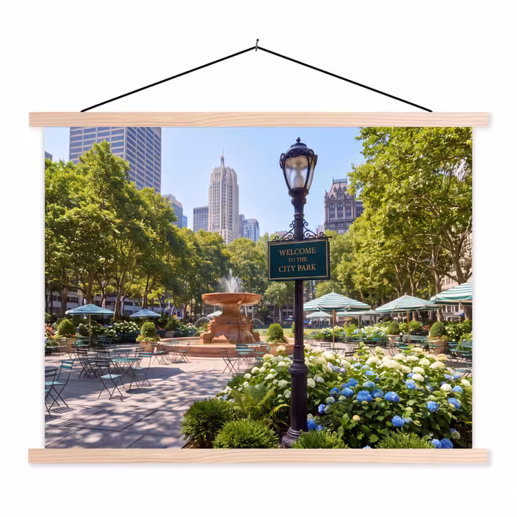 Park - Fontein - Stad - Natuur textielposter latten blank klein -3d