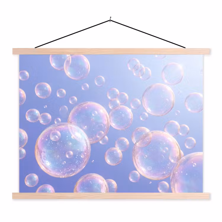 Pastel - Bubbels - Dromerig textielposter latten blank klein -3d