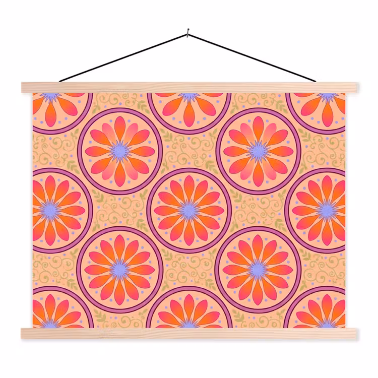Patroon - Bloemen - Decoratief - Kleurrijk - Modern textielposter latten blank klein -3d