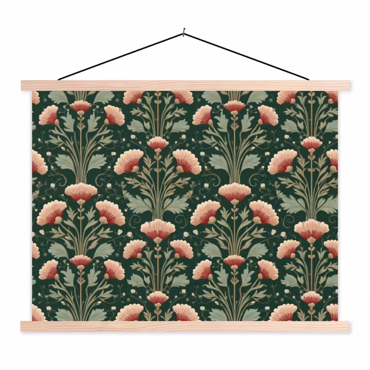 Patroon - Botanisch - Kleurrijk textielposter latten blank klein 122 -3d