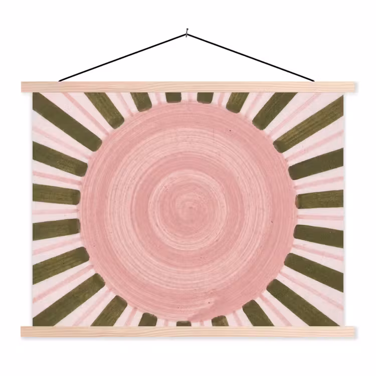 Patroon - Cirkel - Stralen - Abstract - Roze textielposter latten blank klein -3d