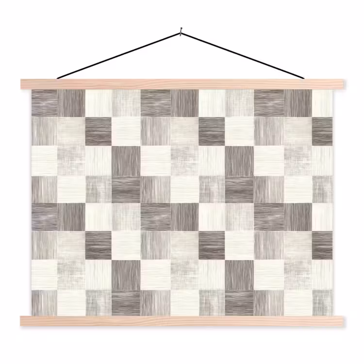 Patroon - Dambord - Houtnerf textielposter latten blank klein 122 -3d