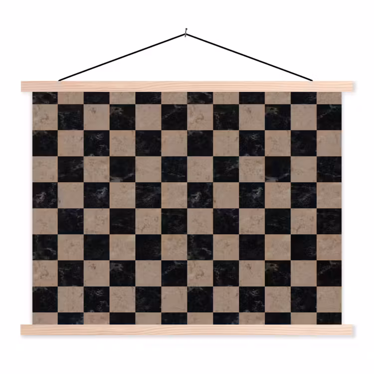 Patroon - Dambord - Marmer textielposter latten blank klein 122 -3d
