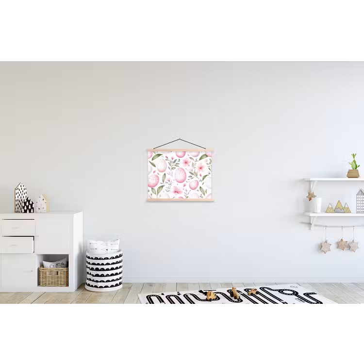 Patroon - Eieren - Roze - Pasen textielposter latten blank klein -kinderkamer