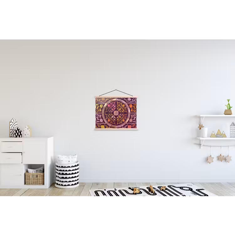 Patroon - Floraal - Oosters - Paars - Goud textielposter latten blank klein -kinderkamer