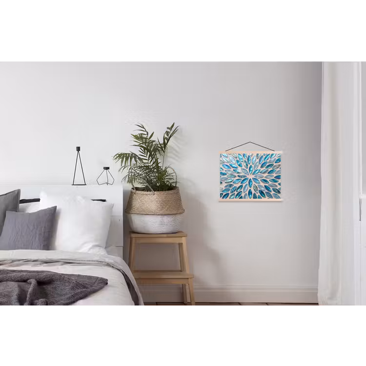 Patroon - Glans - Abstract - Blauw - Decoratie textielposter latten blank klein -woonkamer