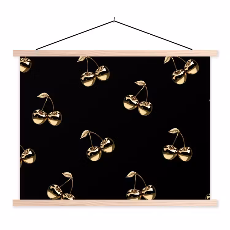 Patroon - Kersen - Goud - Chrome textielposter latten blank klein -3d
