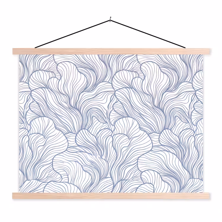 Patroon - Lijnen - Organisch - Abstract - Blauw textielposter latten blank klein -3d