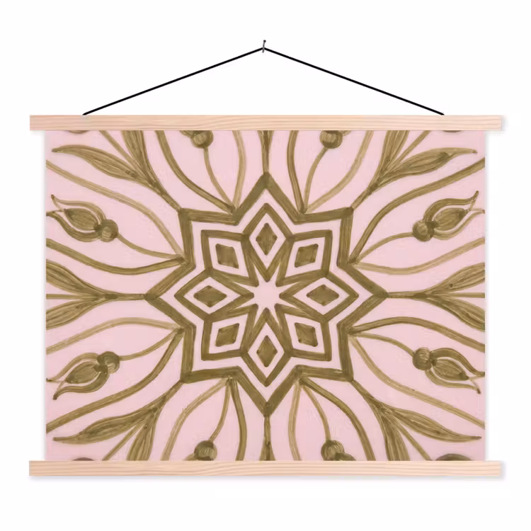 Patroon - Mandala - Decoratie - Abstract - Groen textielposter latten blank klein -3d