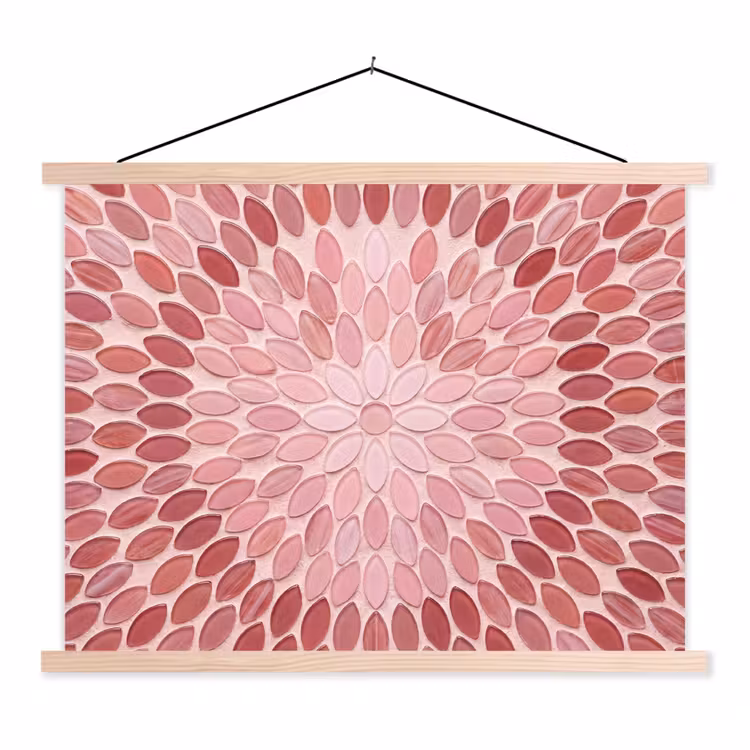 Patroon - Mozaïek - Ovaal - Abstract - Roze textielposter latten blank klein -3d