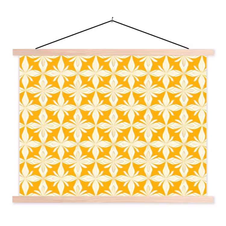 Patroon - Retro - Geel textielposter latten blank klein 122 -3d