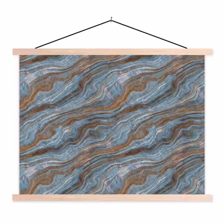 Patroon - Steen - Blauw textielposter latten blank klein 122 -3d
