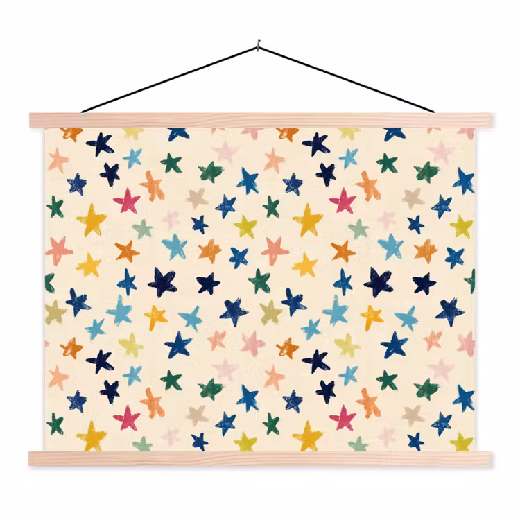 Patroon - Sterren - Kleurrijk textielposter latten blank klein 122 -3d