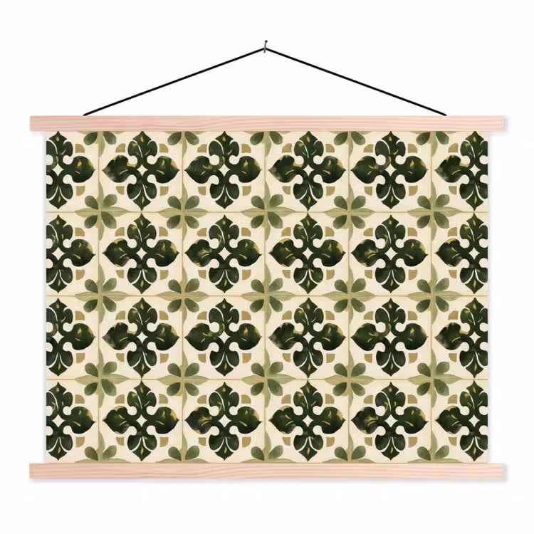 Patroon - Tegel - Groen textielposter latten blank klein 122 -3d