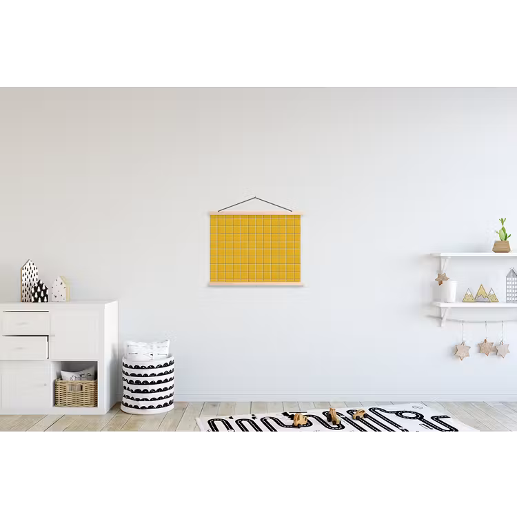 Patroon - Tegel - Okergeel textielposter latten blank klein 122 -kinderkamer