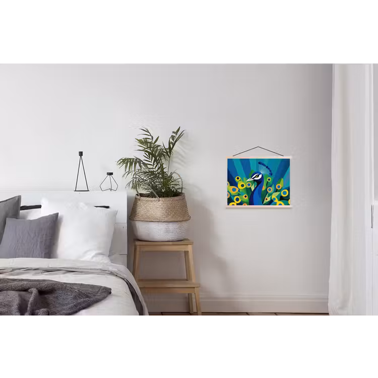 Pauw - Cirkels - Blauw textielposter latten blank klein -woonkamer
