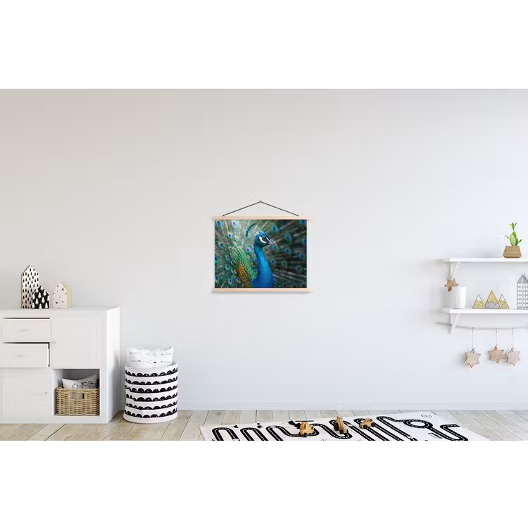 Pauw - Veren - Blauw textielposter latten blank klein -kinderkamer