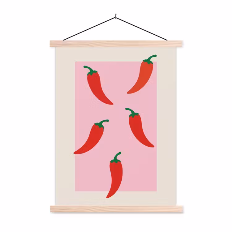 Pepers - Rood - Illustratie textielposter latten blank klein -3d