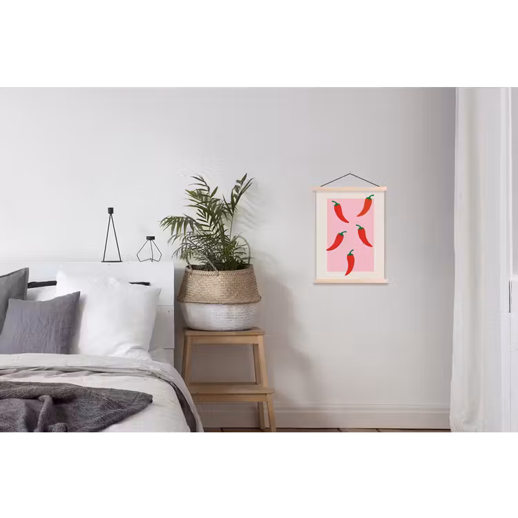 Pepers - Rood - Illustratie textielposter latten blank klein -woonkamer