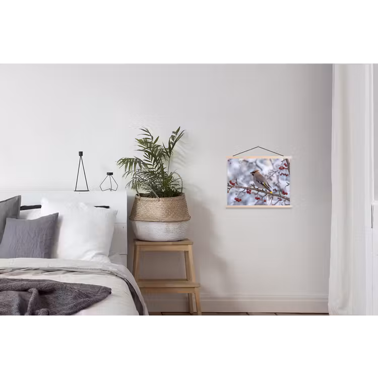 Pestvogel - Bessen - Winter - Natuur textielposter latten blank klein -woonkamer