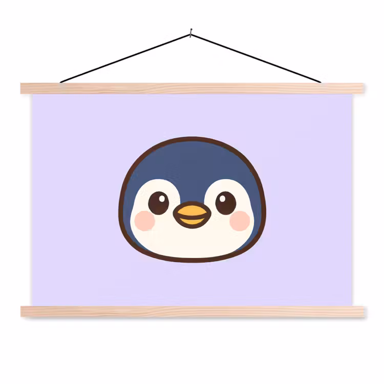 Pinguïn - Paars - Schattig textielposter latten blank klein -3d