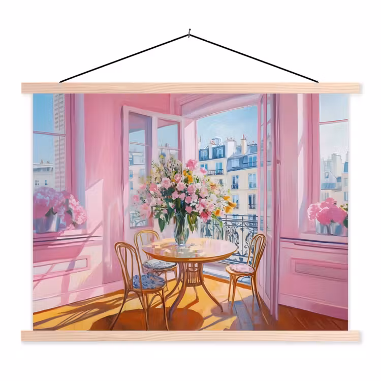 Pink - City - Bloemen textielposter latten blank klein -3d