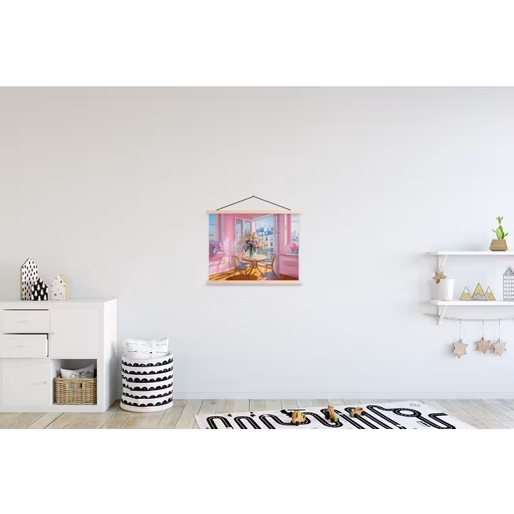 Pink - City - Bloemen textielposter latten blank klein -kinderkamer