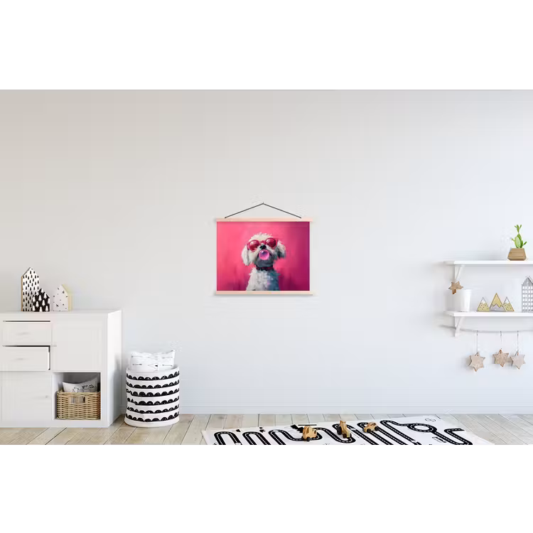 Pink - Hond - Bubbel textielposter latten blank klein -kinderkamer