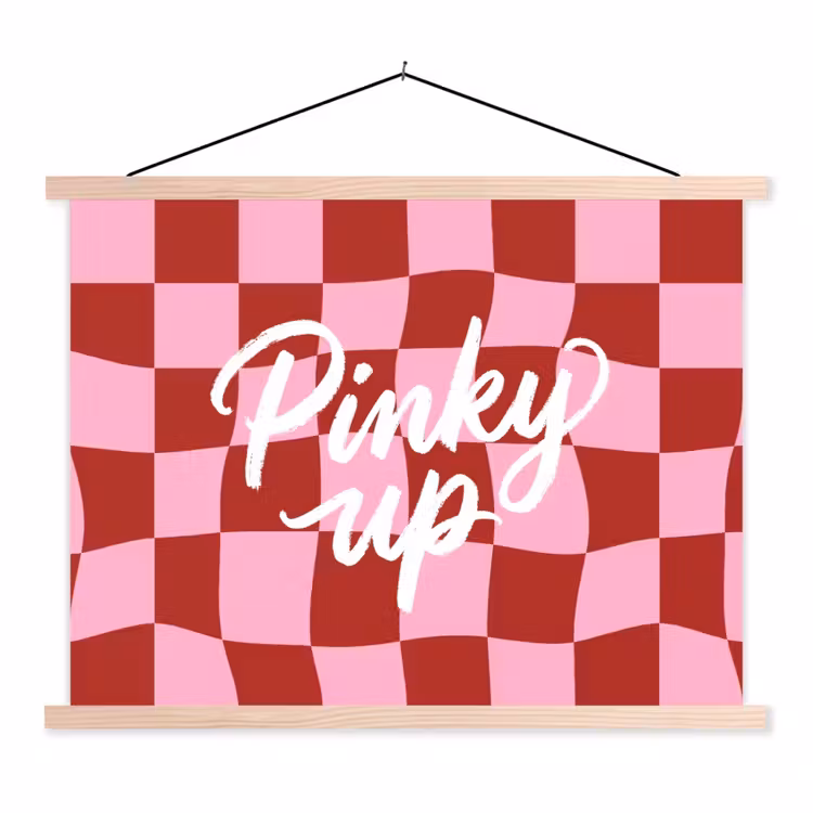 Pinky up - Geblokt - Bordeauxrood textielposter latten blank klein -3d